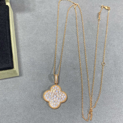 [Renovia Jewelry]CLOVER 25MM LARGE PEDANT DIAMOND PAVED LONG NECKLACE