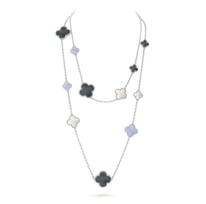 [Renovia Jewelry]CLOVER 16 MOTIF CHALCEDONY MOP SILVER NECKLACE
