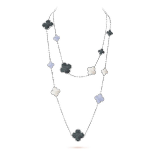 [Renovia Jewelry]CLOVER 16 MOTIF CHALCEDONY MOP SILVER NECKLACE