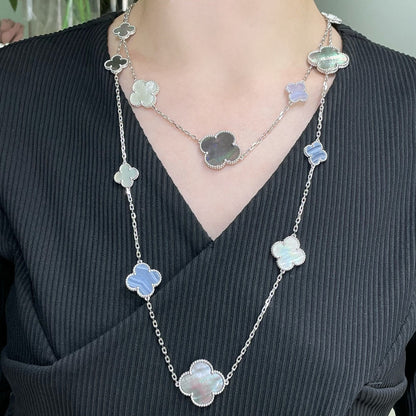 [Renovia Jewelry]CLOVER 16 MOTIF CHALCEDONY MOP SILVER NECKLACE
