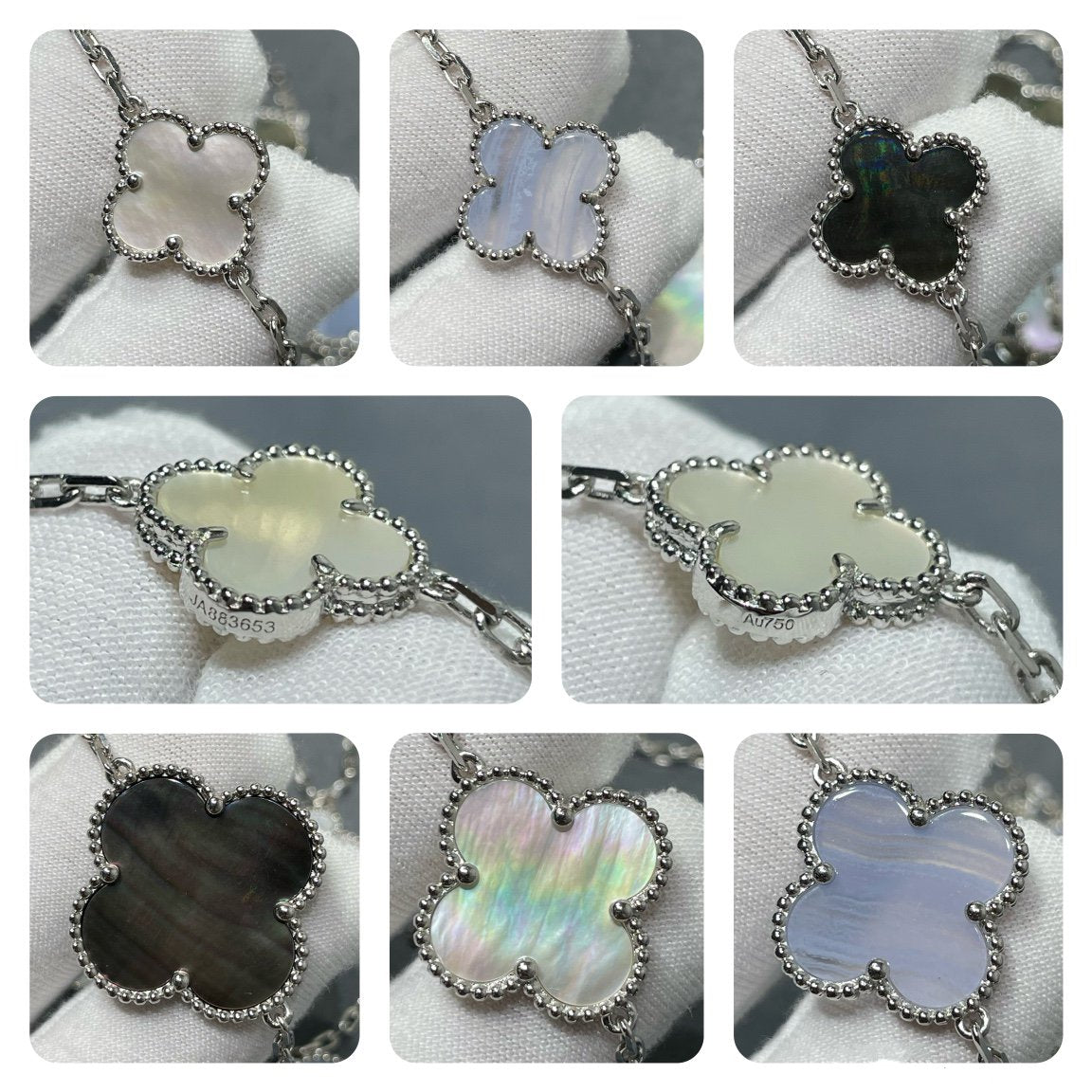 [Renovia Jewelry]CLOVER 16 MOTIF CHALCEDONY MOP SILVER NECKLACE
