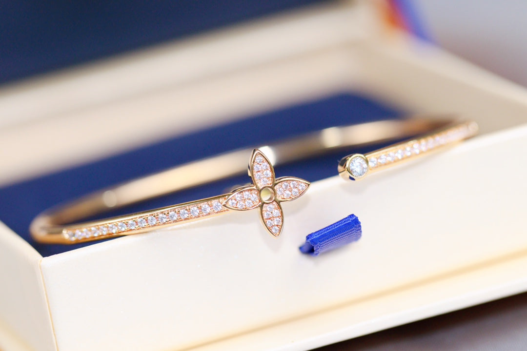 [Renovia Jewelry]IDYLLE PINK GOLD OPEN BRACELET DIAMOND PAVED