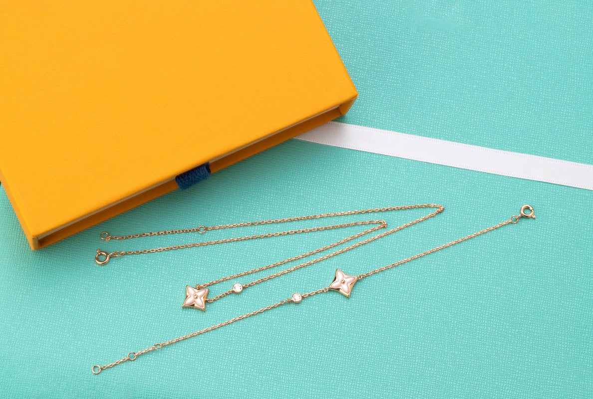 [Renovia Jewelry]STAR PINK MOP 1 DIAMOND PINK GOLD NECKLACE