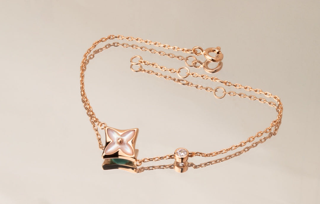 [Renovia Jewelry]STAR PINK MOP 1 DIAMOND PINK GOLD NECKLACE