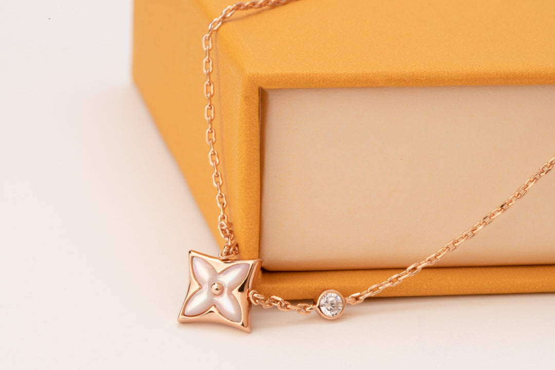 [Renovia Jewelry]STAR PINK MOP 1 DIAMOND PINK GOLD NECKLACE