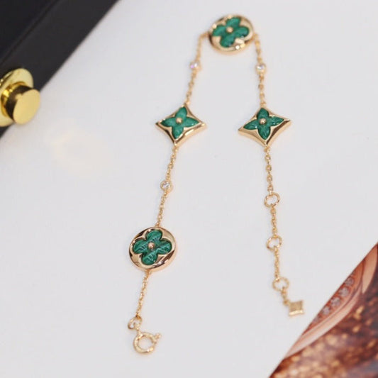 [Renovia Jewelry]STAR AND SUN 4 MOTIF PINK GOLD MALACHITE BRACELET