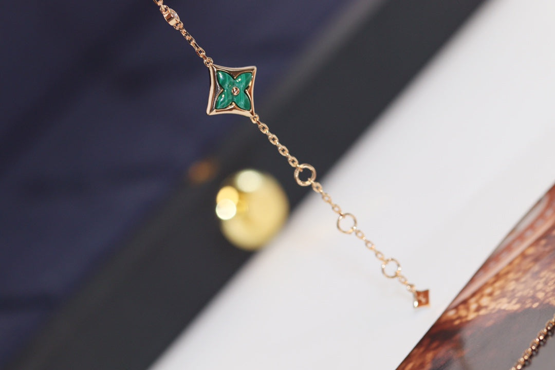 [Renovia Jewelry]STAR AND SUN 4 MOTIF PINK GOLD MALACHITE BRACELET