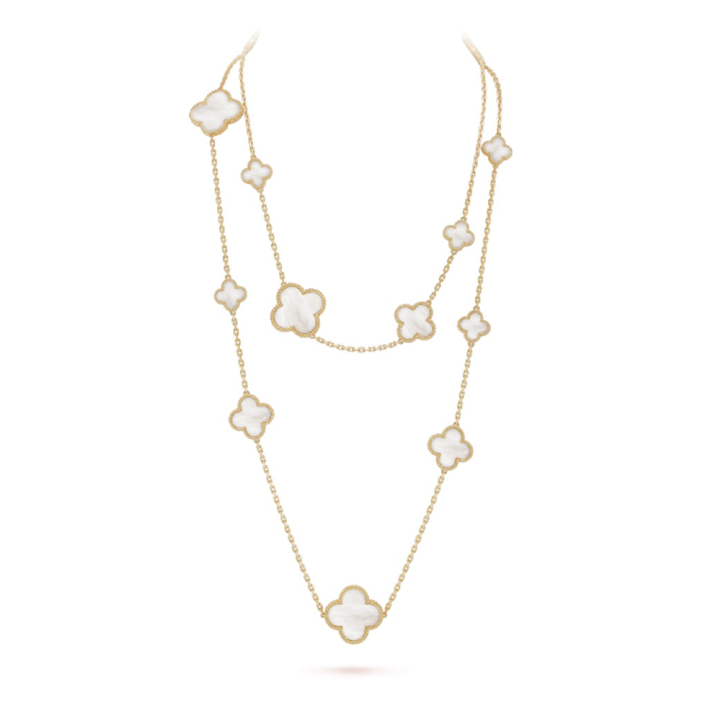 [Renovia Jewelry]CLOVER 16 MOTIF WHITE MOP GOLD NECKLACE