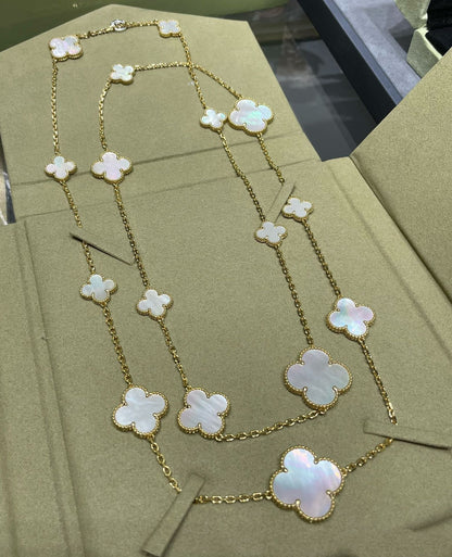 [Renovia Jewelry]CLOVER 16 MOTIF WHITE MOP GOLD NECKLACE
