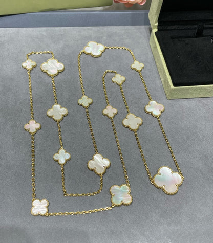 [Renovia Jewelry]CLOVER 16 MOTIF WHITE MOP GOLD NECKLACE