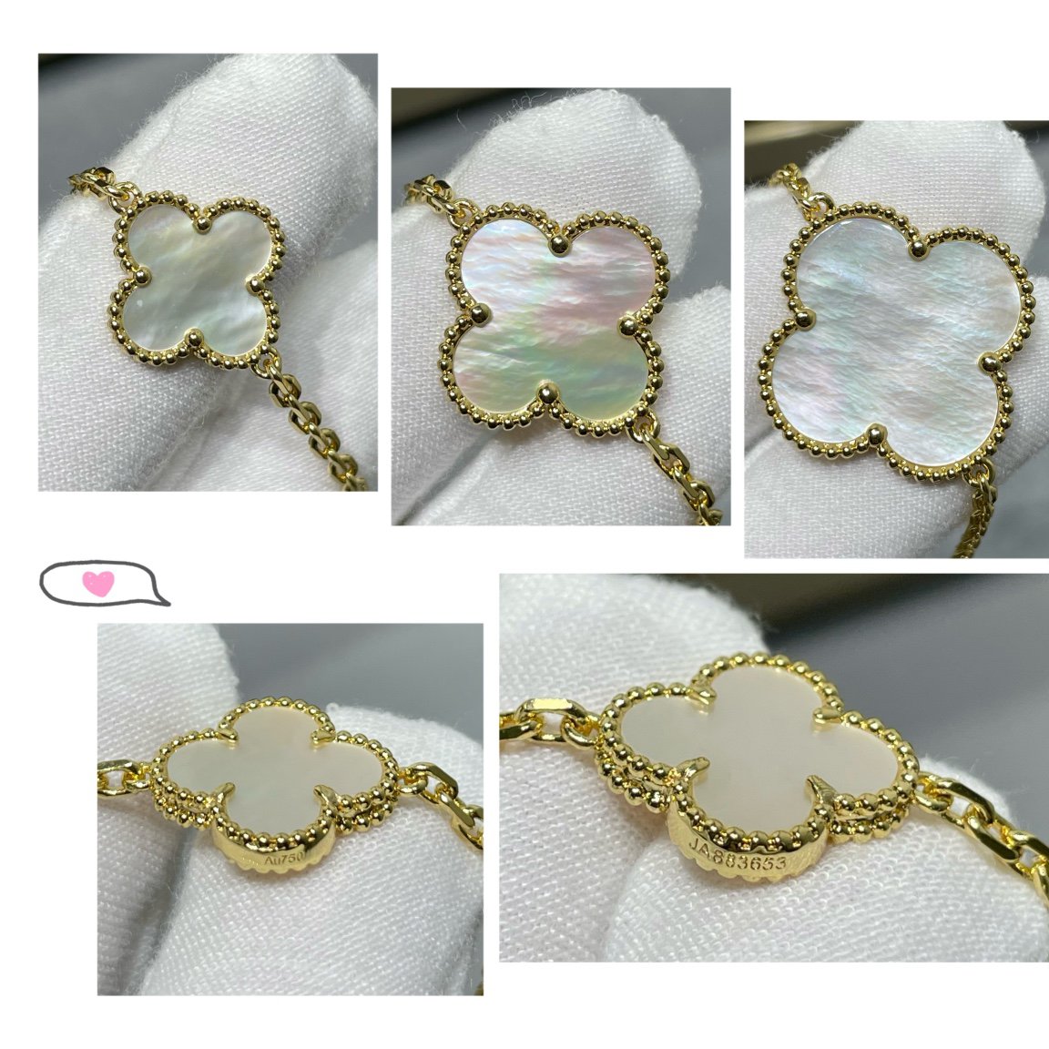 [Renovia Jewelry]CLOVER 16 MOTIF WHITE MOP GOLD NECKLACE