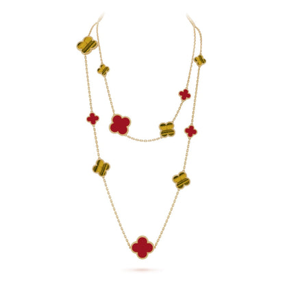 [Renovia Jewelry]CLOVER 16 MOTIF CARNELIAN TIGER EYE ROSE GOLD NECKLACE