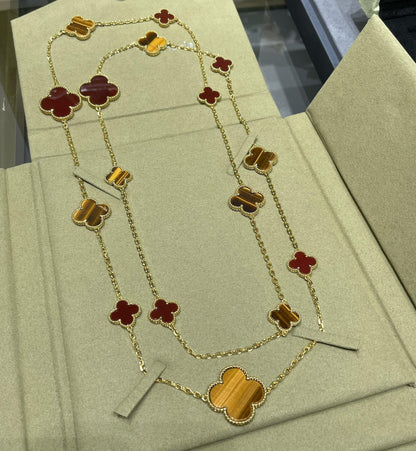[Renovia Jewelry]CLOVER 16 MOTIF CARNELIAN TIGER EYE ROSE GOLD NECKLACE