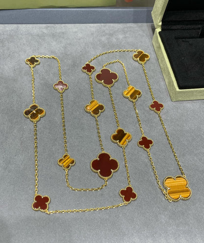 [Renovia Jewelry]CLOVER 16 MOTIF CARNELIAN TIGER EYE ROSE GOLD NECKLACE