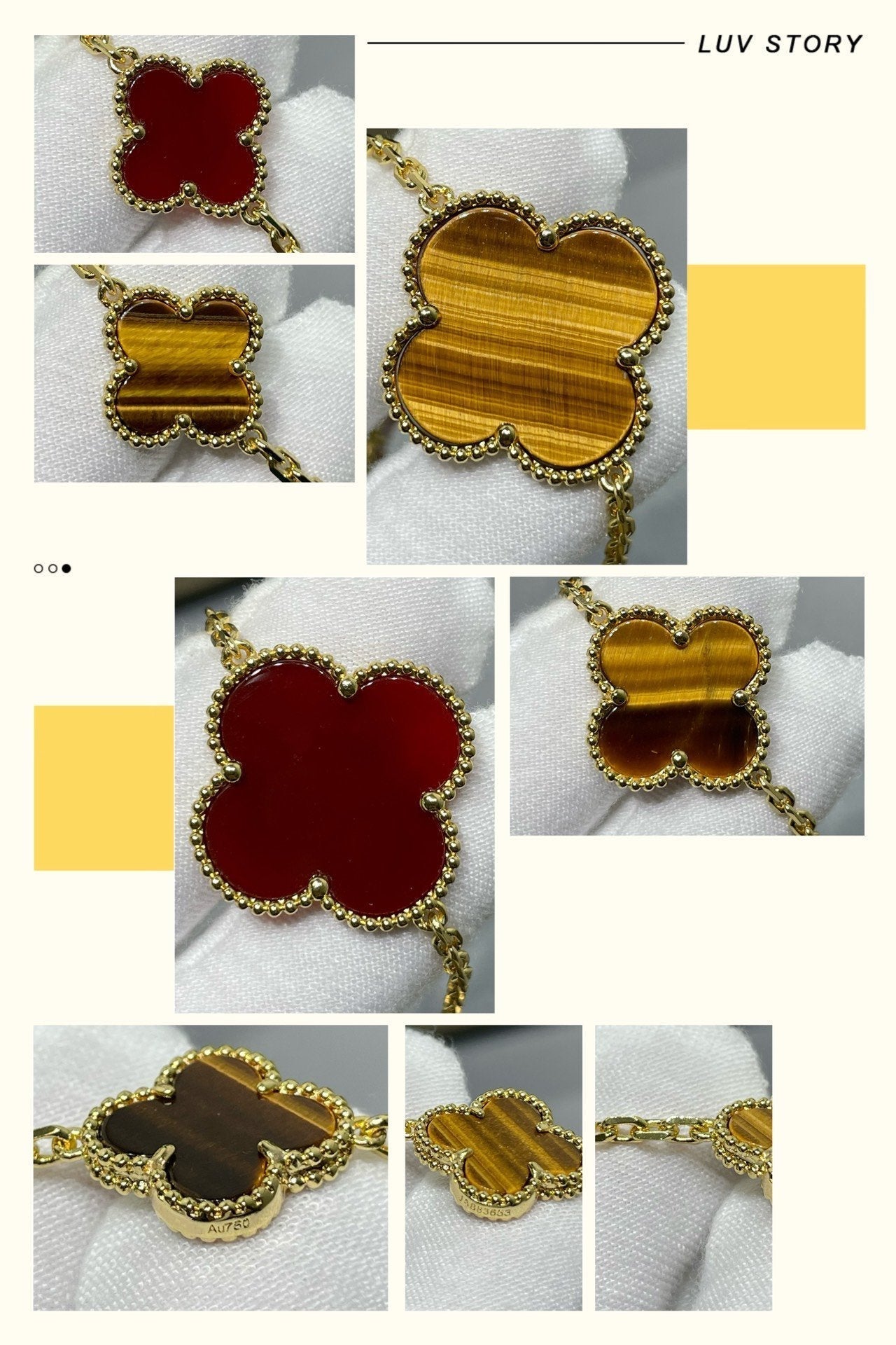[Renovia Jewelry]CLOVER 16 MOTIF CARNELIAN TIGER EYE ROSE GOLD NECKLACE