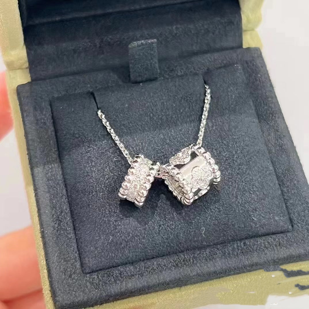 [Renovia Jewelry]PERLEE DOUBLE PENDANT SILVER DIAMOND NECKLACE