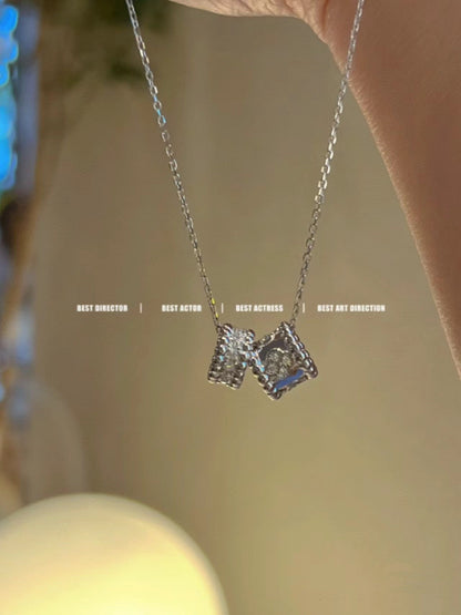 [Renovia Jewelry]PERLEE DOUBLE PENDANT SILVER DIAMOND NECKLACE