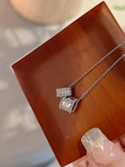 [Renovia Jewelry]PERLEE DOUBLE PENDANT SILVER DIAMOND NECKLACE