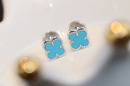 [Renovia Jewelry]CLOVER MINI TURQUOISE SILVER STUD EARRINGS