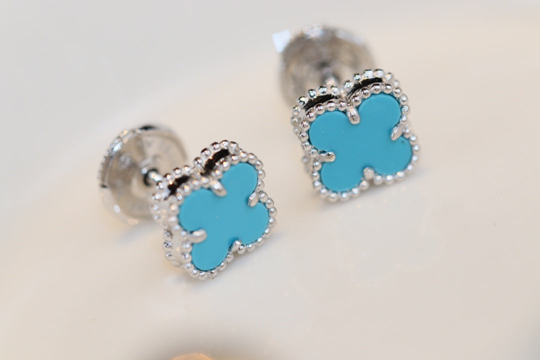 [Renovia Jewelry]CLOVER MINI TURQUOISE SILVER STUD EARRINGS