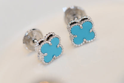 [Renovia Jewelry]CLOVER MINI TURQUOISE SILVER STUD EARRINGS