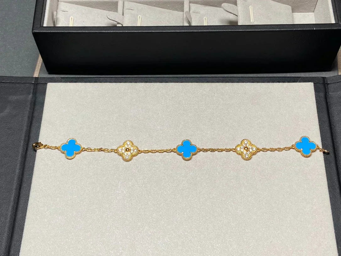 [Renovia Jewelry] CLOVER 5 MOTIF BLUE AGATE BRACELET COLLECTION