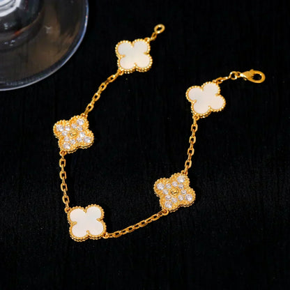 [Renovia Jewelry]CLOVER WHITE PEARL MOP 5 MOTIF BRACELET COLLECTION
