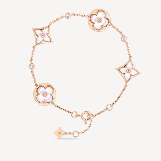 [Renovia Jewelry]STAR AND SUN 4 MOTIF WHITE MOP PINK GOLD BRACELET
