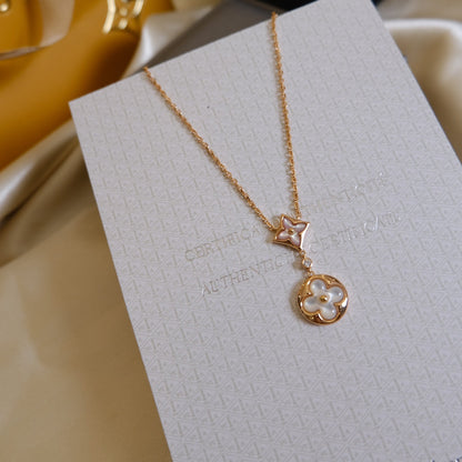 [Renovia Jewelry]STAR AND SUN WHITE MOP 2 MOTIF PINK GOLD NECKLACE