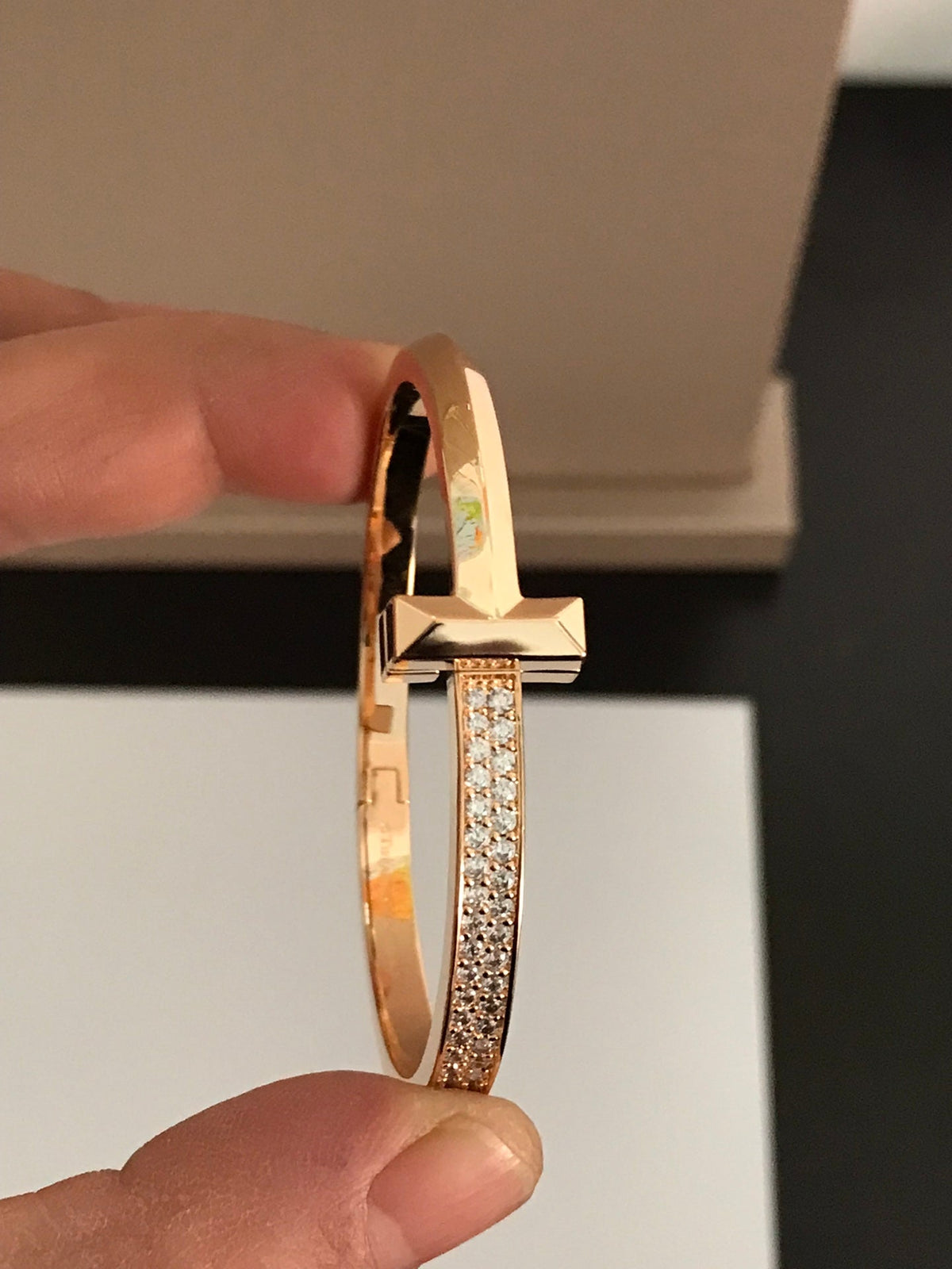 [Renovia Jewelry]T1 WIDE DIAMOND HINGED BANGLE PINK GOLD