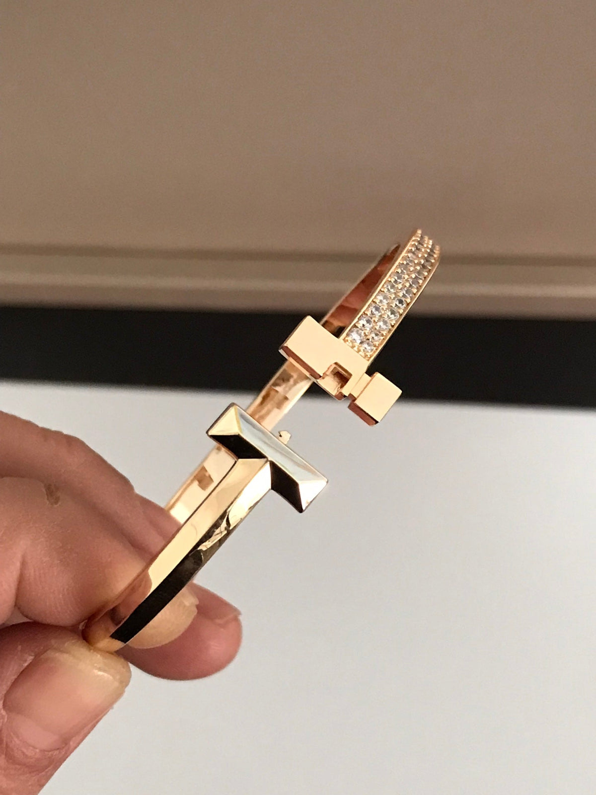 [Renovia Jewelry]T1 WIDE DIAMOND HINGED BANGLE PINK GOLD