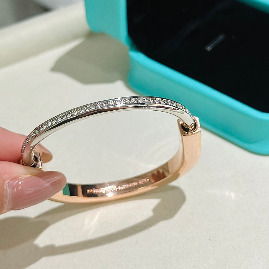 [Renovia Jewelry]LOCK PINK GOLD SILVER DIAMOND BRACELET
