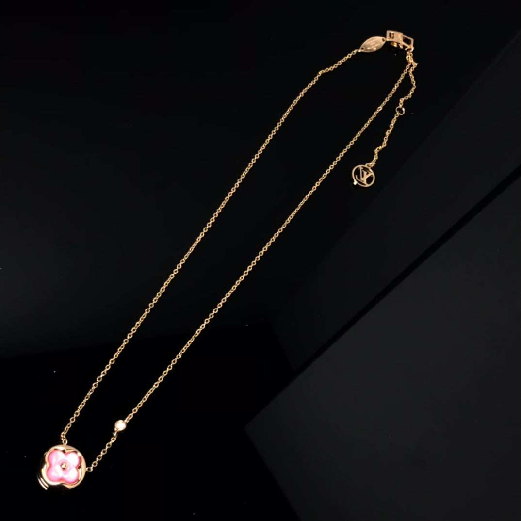 [Renovia Jewelry]COLOR BLOSSOM PINK MOP SUN GOLD NECKLACE