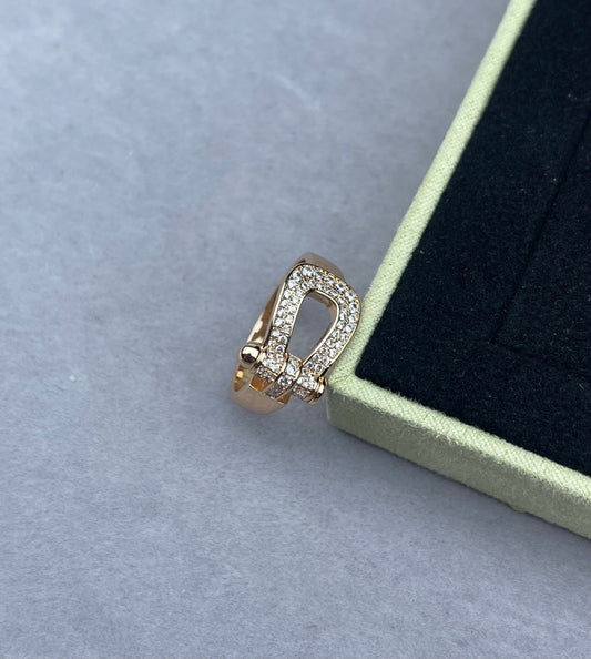 [Renovia Jewelry]Wide Hoof-Shaped Diamond-Studded Ring