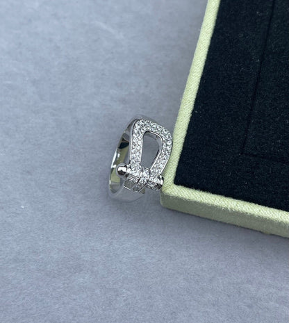 [Renovia Jewelry]Wide Hoof-Shaped Diamond-Studded Ring