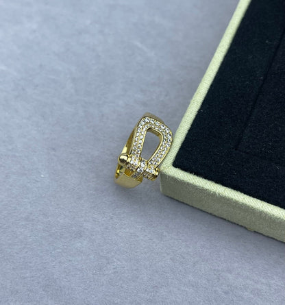 [Renovia Jewelry]Wide Hoof-Shaped Diamond-Studded Ring