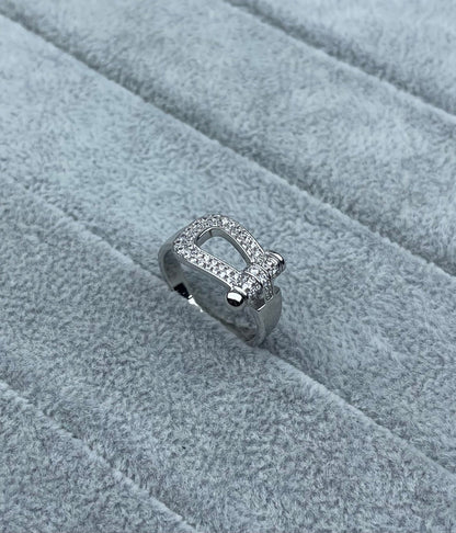 [Renovia Jewelry]Wide Hoof-Shaped Diamond-Studded Ring