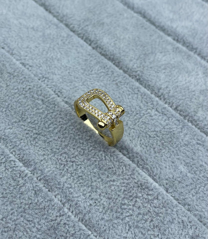 [Renovia Jewelry]Wide Hoof-Shaped Diamond-Studded Ring