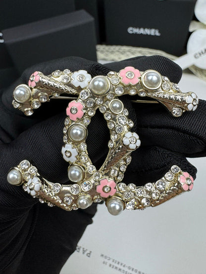 [Renovia Jewelry]26C Pink-White Enamel Ice Cream Cone Double C Brooch