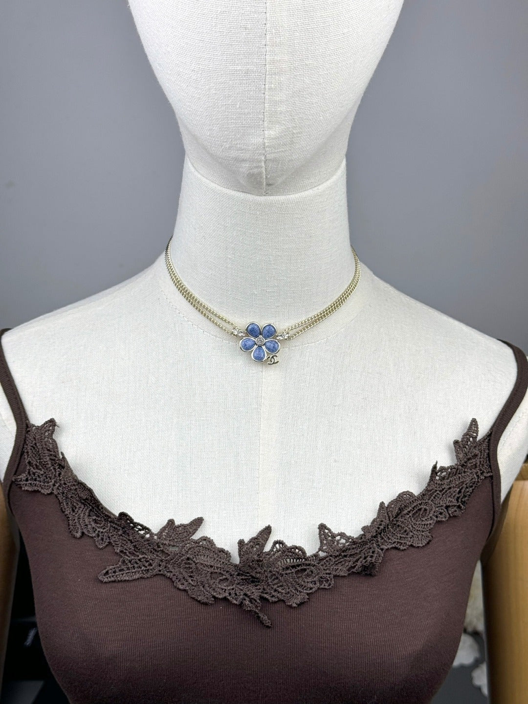 [Renovia Jewelry]New Blue Floral Double-Layer Necklace