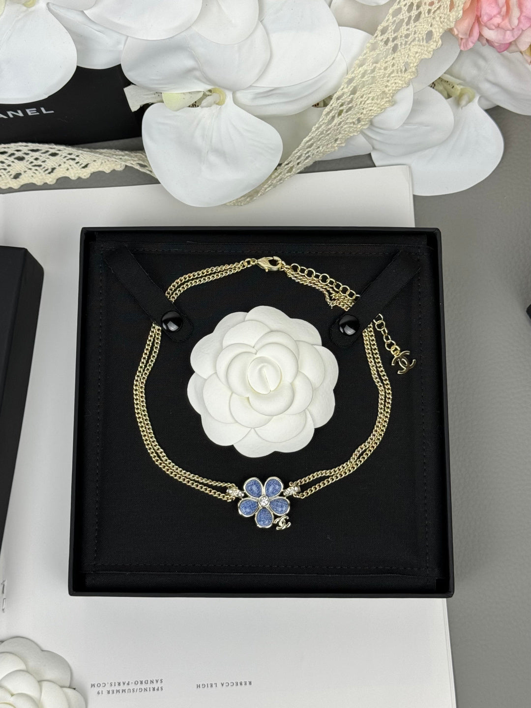[Renovia Jewelry]New Blue Floral Double-Layer Necklace