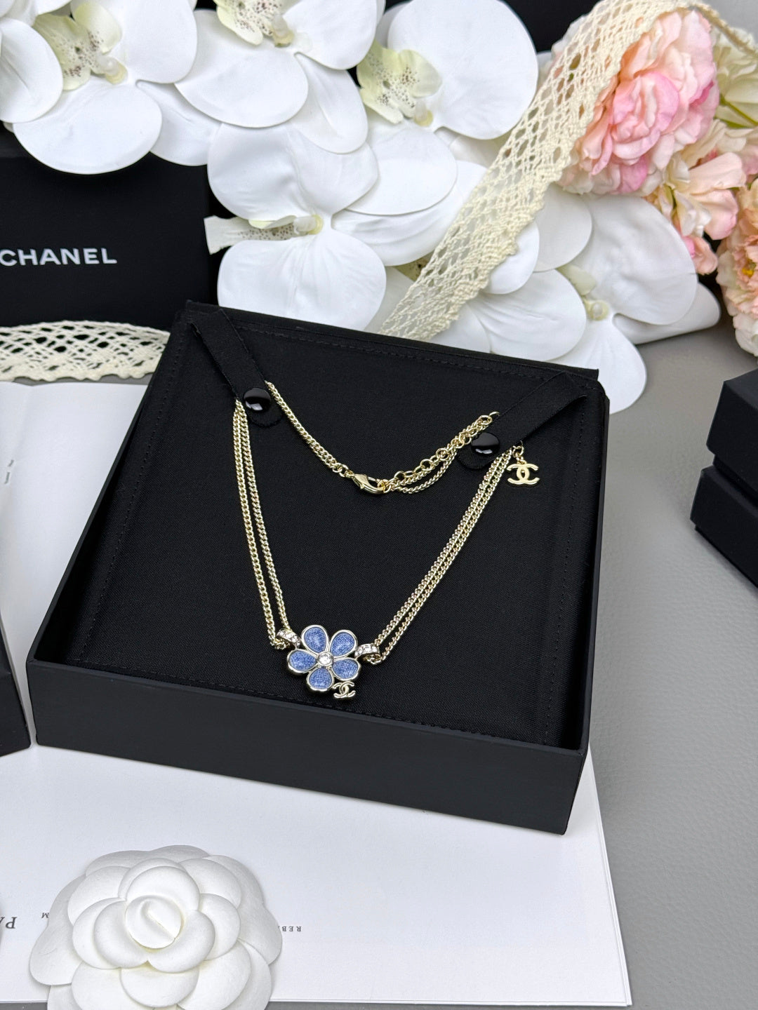 [Renovia Jewelry]New Blue Floral Double-Layer Necklace