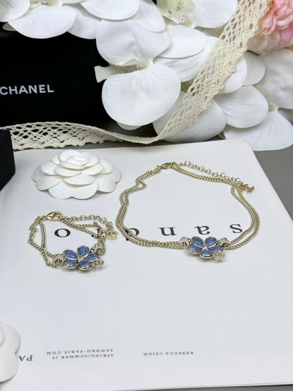 [Renovia Jewelry]New Blue Floral Double-Layer Necklace