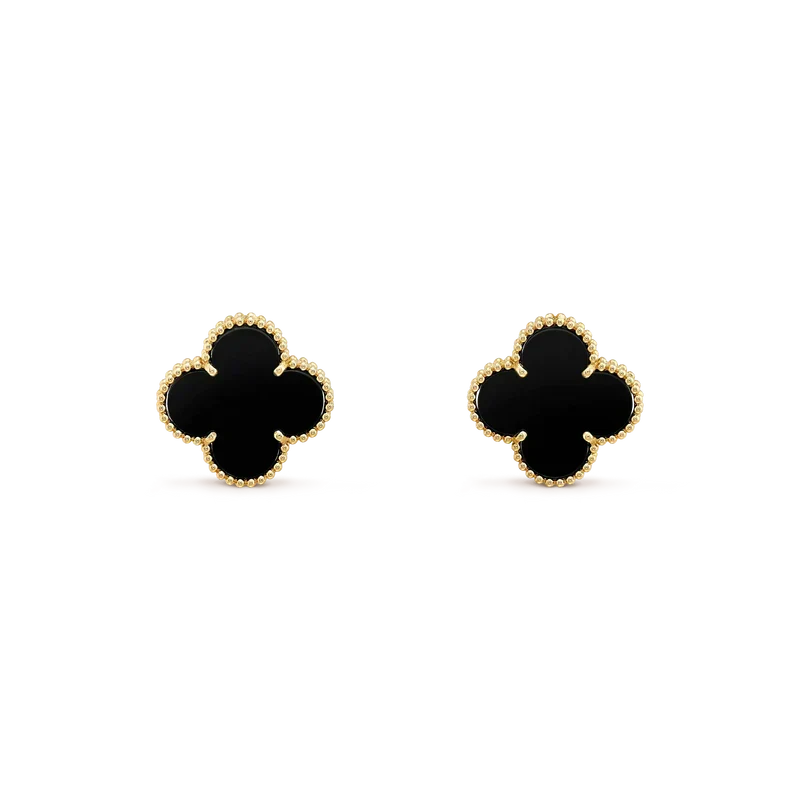 [Renovia Jewelry]CLOVER MEDIUM 1 MOTIFS  ONYX STUD EARRINGS