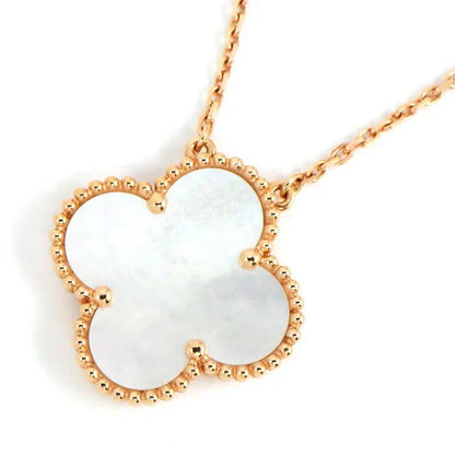 [Renovia Jewelry]CLOVER 15MM WHITE MOTHER-OF-PEARL GOLD NECKLACE