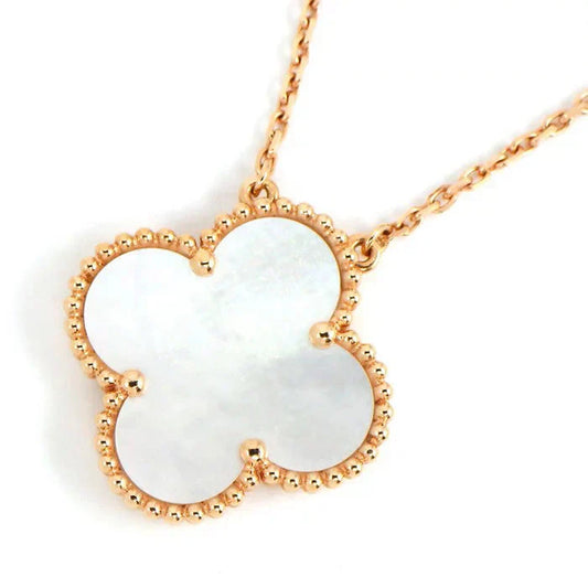 [Renovia Jewelry]CLOVER 15MM WHITE MOTHER-OF-PEARL GOLD NECKLACE