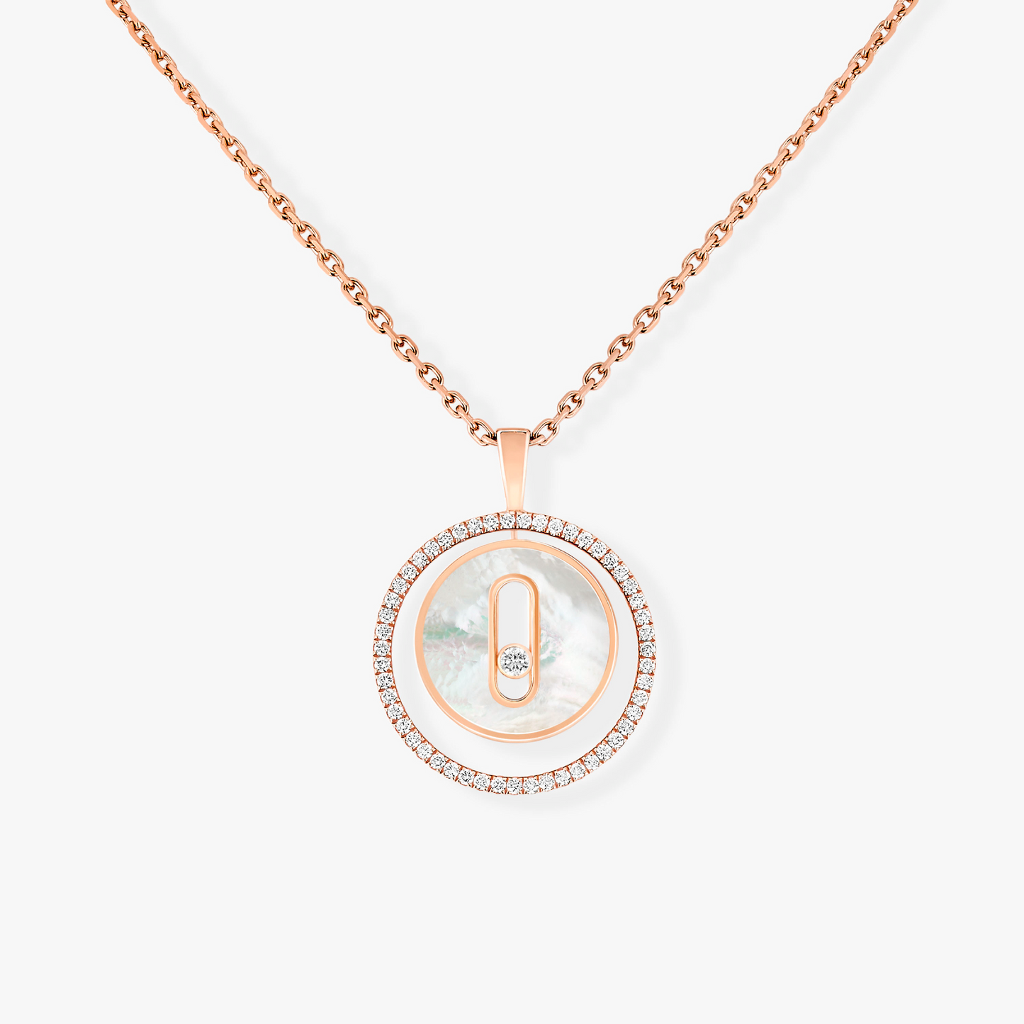 [Renovia Jewelry]LUCKY MOVE 1 DIAMOND WHITE MOTHER OF PEARL PINK GOLD DIAMOND NECKLACE