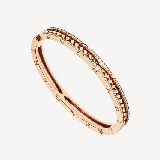 [Renovia Jewelry]ZERO 1 SPIRAL AND PAVED DIAMOND PINK GOLD BRACELET