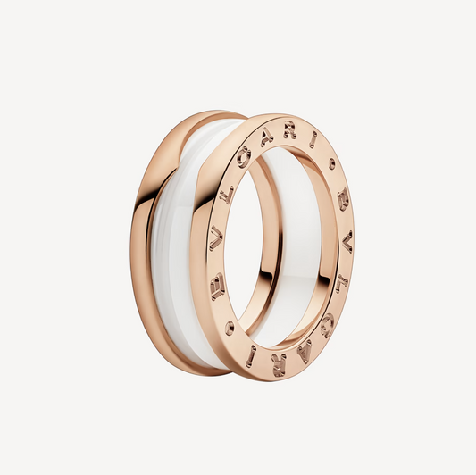 [Renovia Jewelry]ZERO 1 TWO-BAND LOOPS AND WHITE CERAMIC SPIRAL PINK GOLD RING
