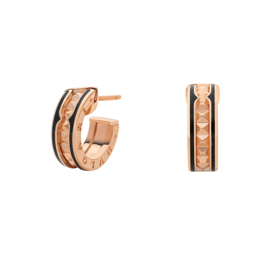 [Renovia Jewelry]ZERO 1 ROCK PINK GOLD EARRINGS WITH STUDDED SPIRAL AND BLACK CERAMIC